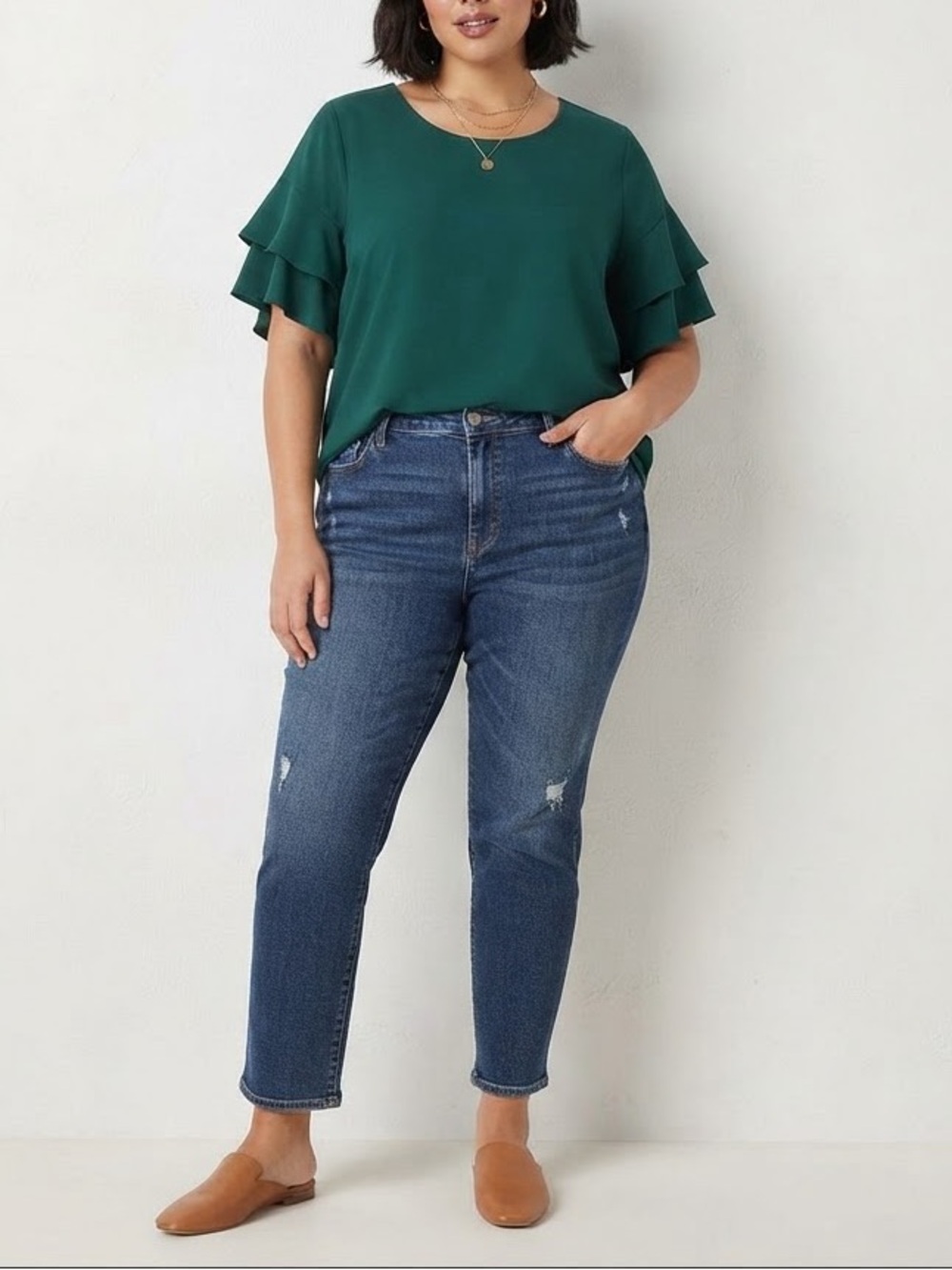 Flutter Sleeve Emerald Green Blouse